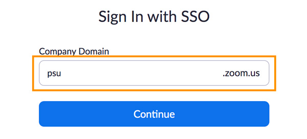 Screenshot of Zoom Sign In with SSO form